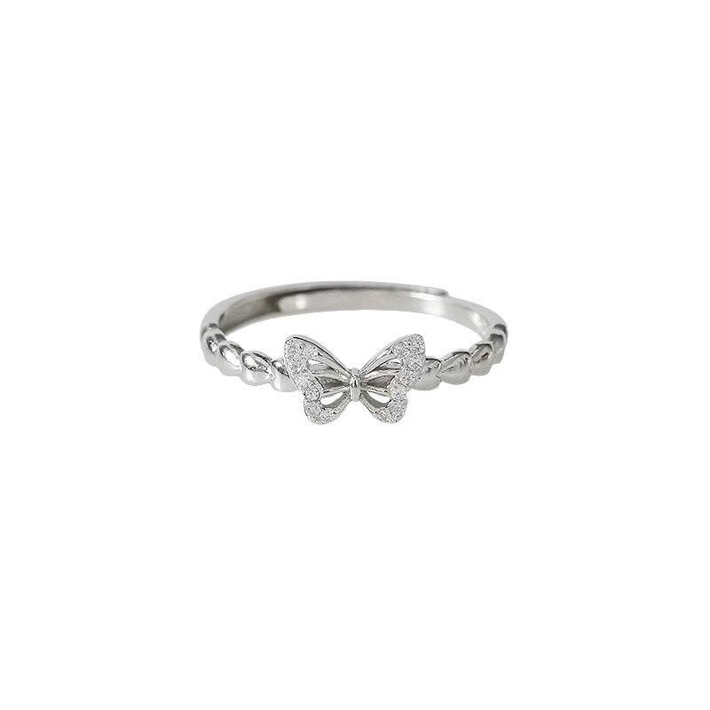 Butterfly Zircon Ring Women's Niche Design High-end Sense Simple and Versatile Open Index Finger Ring Ring Head Jewelry