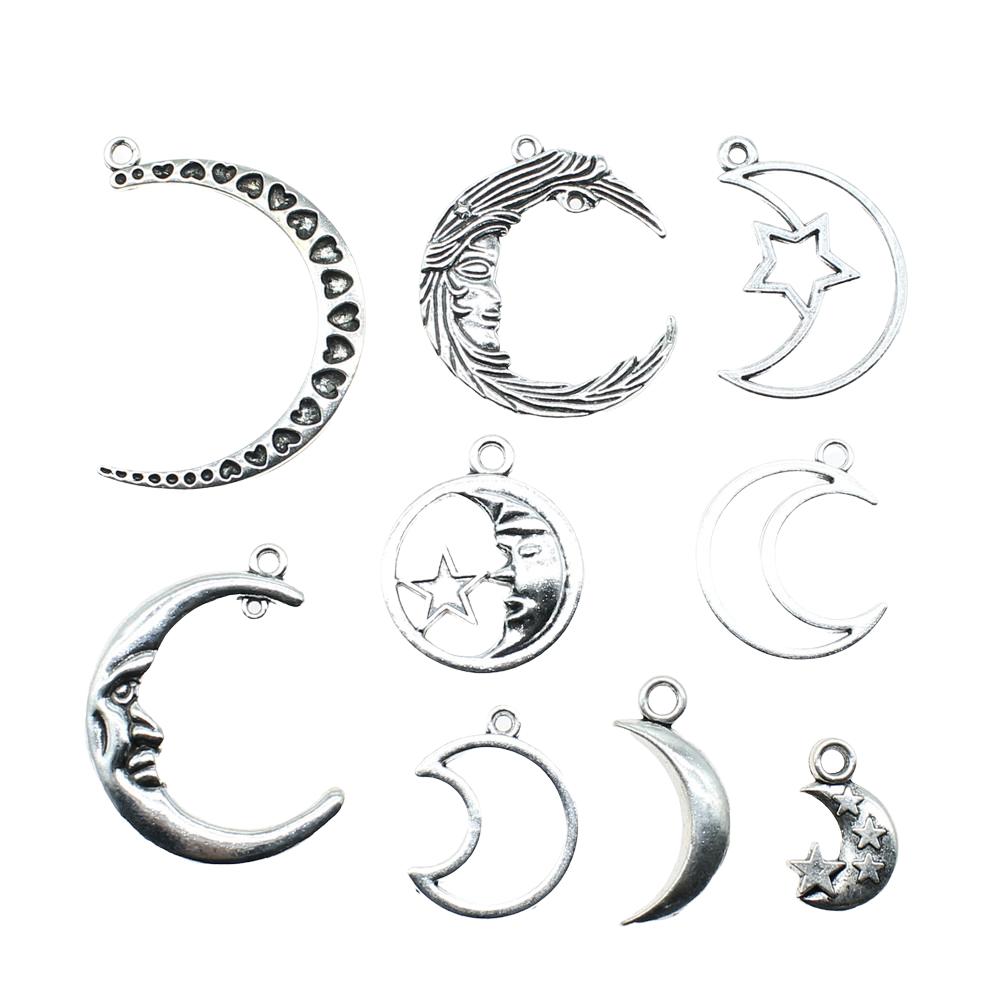 10pcs Charms Moon Antique Silver Color Moon Charms Pendants For Bracelets Moon And Star Charms Wholesale