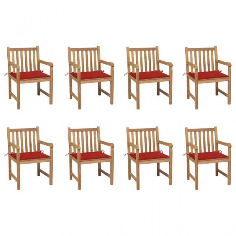 Día y Noche - Día y Noche Sillas de jardín 8 uds madera maciza de teca cojines rojos
