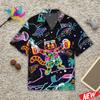 Lustiges Neon-Katzen-Grafik-Hawaihemd Herren Neues Design 3D-Druck Tierhemden Sommer Street Kurzarm Reversbluse Oberteile