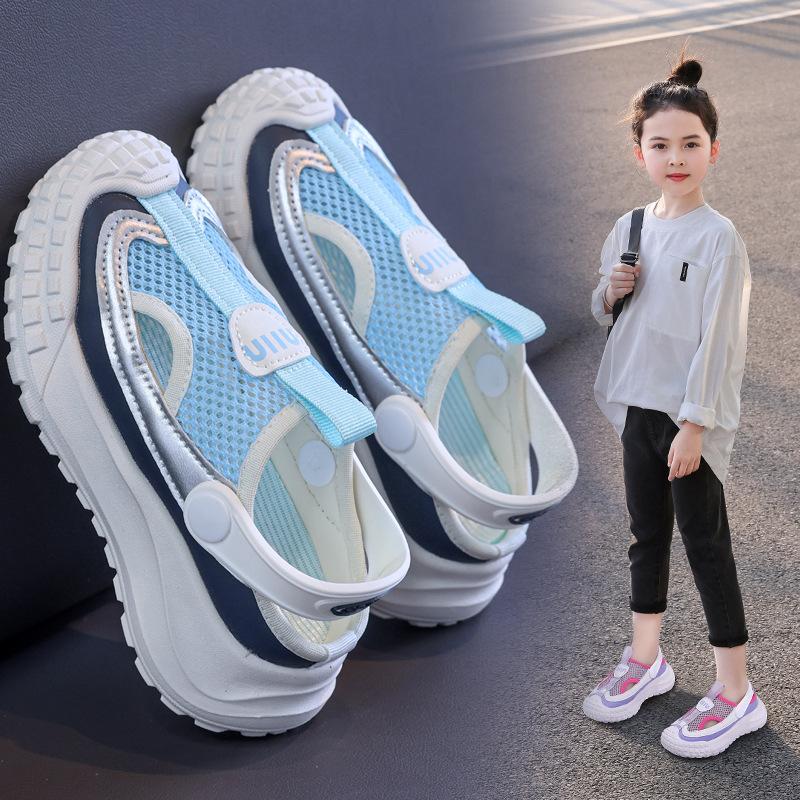 Girls' Single-strap Sports sandals2026New Summer Hollow Mesh Casual Sneakers for Little Girls and Older Children