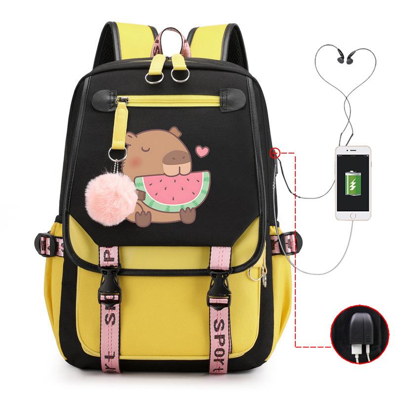 Kapibara Cute Printed USB Port Multi-function Leisure Travel Backpack