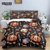 Skull Bedding Set Halloween Bats Duvet Cover King Size Microfiber Pumpkin Skeleton Print Comforter Cover With Pillowcases Decor