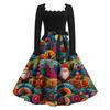 Women's Fashion Retro Long-sleeved Square Collar Christmas Printed Evening Dress
