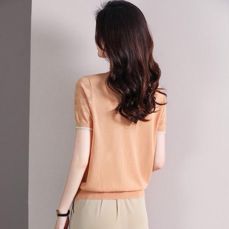 Women's Summer Ice Silk Knit Short-Sleeve T-shirt for Middle-Aged Women