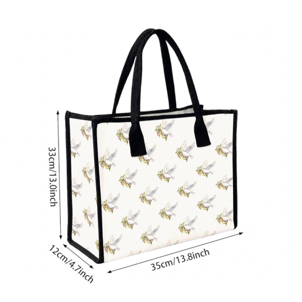 Elegant Dove Print Tote Bag Portable Casual Daily Handbag for Women Shopping Travel Use