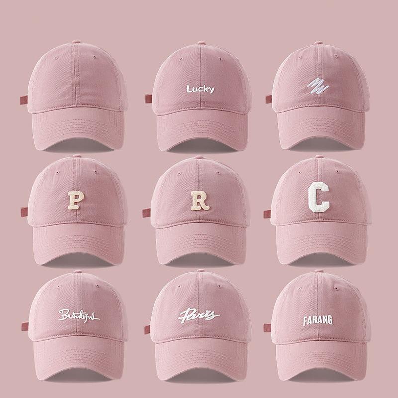 Pink hat women's summer wide brim show face small baseball cap casual versatile embroidered cap