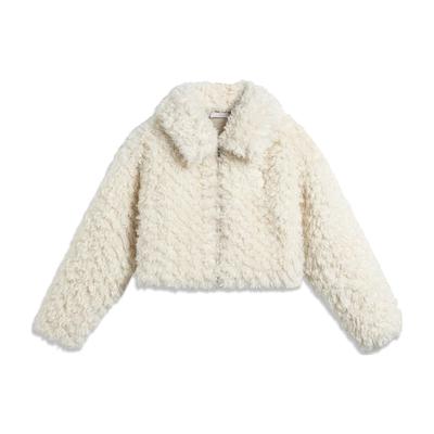 Li Ning X League Of Legends Collaboration Poro Solid Color Lapel Faux Shearling Loose Knit Jacket Women Outerwear Off-White AFDT948-1