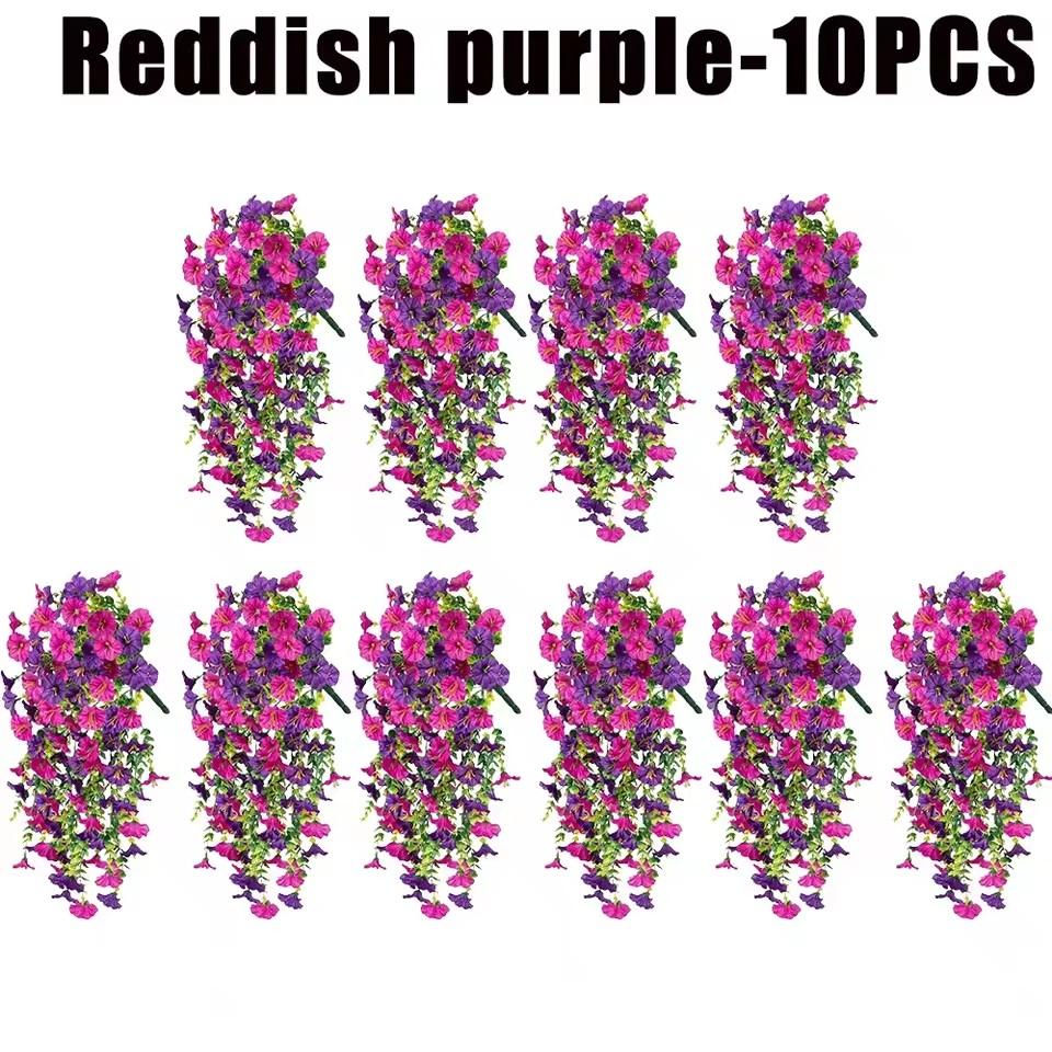 1-10pcs UV-Resistant Artificial Morning Glory & Eucalyptus Hanging Decor- Perfect for Home, Garden, Weddings | Versatile Outdoor