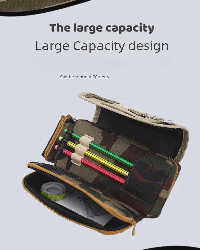 Lezhiyuan Camouflage Multi-Functional Oxford Pencil Case for School Boys - Large Capacity Stationery Bag with Gun Design.
