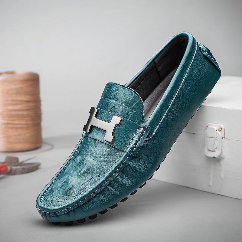 Live Stream Explosion Crocodile Pattern Doudou Shoes Large Size Lazy Driving Shoes British Casual Shoes Genuine Leather Cowhide Men's Shoes