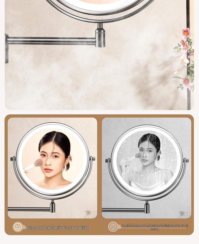 Wall-Mounted Foldable Vanity Mirror with Lights (Double-Sided, Punch-Free Installation) for Bathroom.