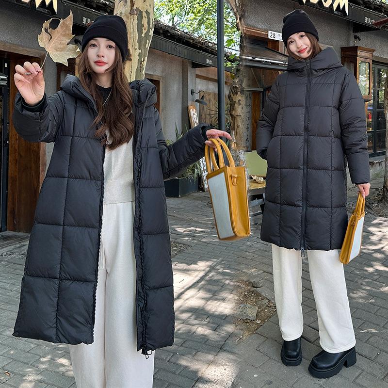 

New, Medium To Long, Thickened, Upgraded Plus Size, Fashionable and Casual, Hooded, Solid Color Cotton Jacket, Women s Coat S чорний