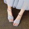 Summer New Square Heel Sandals Women Square Head Open Toe Metal Buckle Anti-slip Wear-resistant Heel Shoes