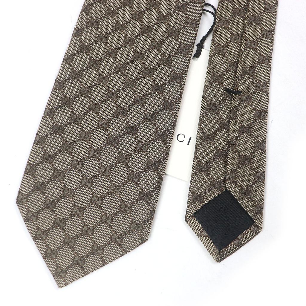 Pristine GUCCI tie GG logo all-over pattern web line beige silk mens 221582 Used