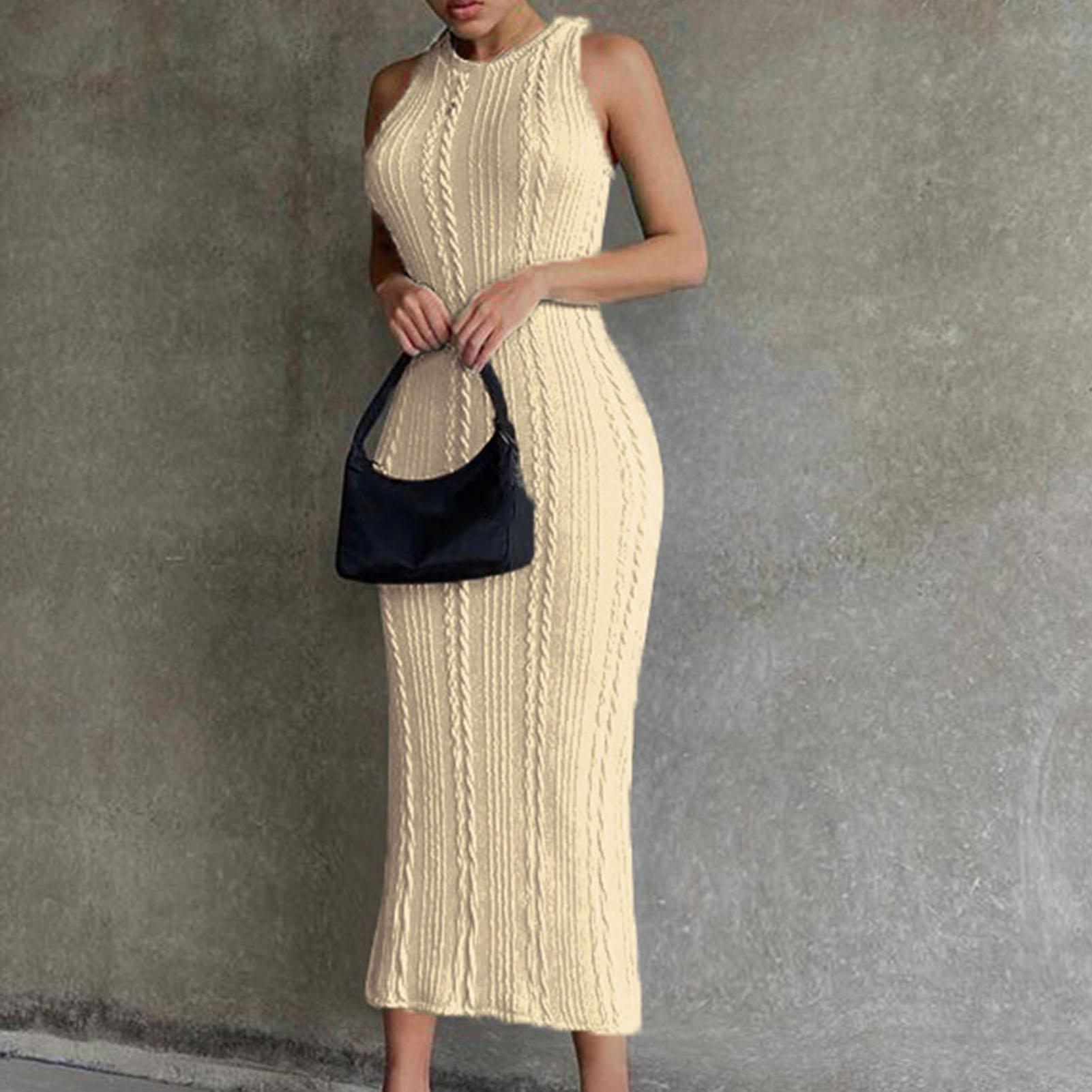 

Тонкое платье с круглым вырезом, витое повседневное, потрясающее, приятное для кожи, длинное для вечеринки L белый