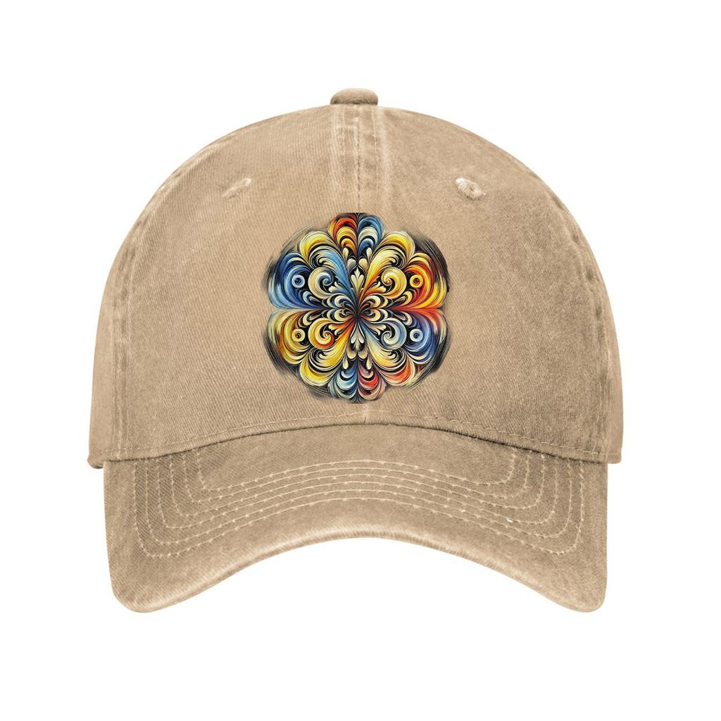 Colorful Swirl Mandala Baseball Cap Distressed Denim Adjustable Washed Hat Casual Unisex Dad Cap
