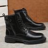 Side Zipper Martin Boots Men's High-top British Style Leather Tooling Locomotive Boots Autumn and Winter Heightening Velvet Warm Boots