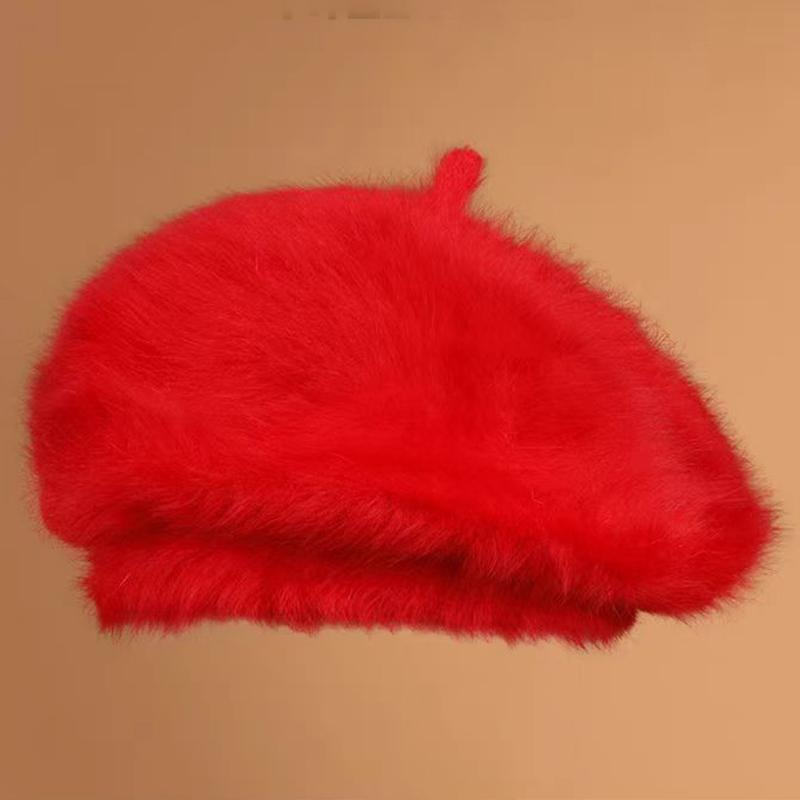Bere de iarnă pentru femei Versiune coreeană Beretă din blană de iepure Căciulă caldă tricotată din lână Ține de cald