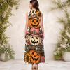 Women Plus Size Keyhole Neck Sleeveless Halloween Sloth Print A Line Long Dress