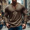 Men Spring Autumn Top Button Decor V Neck Long Sleeves Solid Color Pullover T-shirt Stretchy Slim Fit Fitness Sport Top