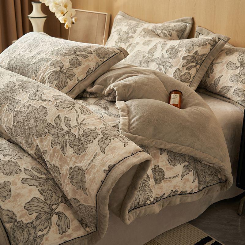 G5Z High Gram Milk Velvet Duvet Cover Set - Single Piece, Autumn/Winter, Thick & Warm with Pillow Covers.