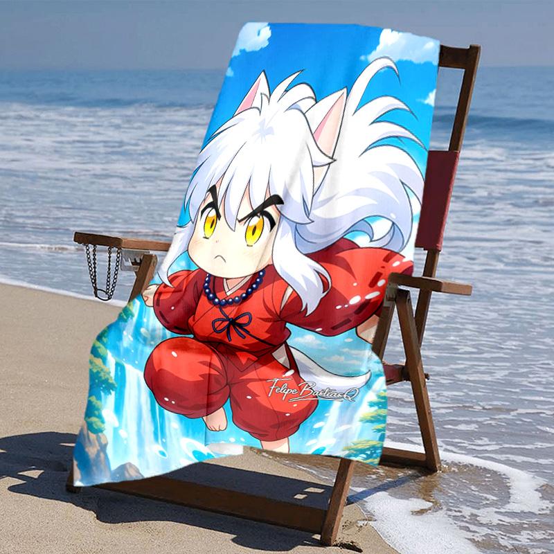 proof beach towel with Inuyasha pattern - soft,absorbent,quick-drying,machine washable - perfect for swimming,camping,bathing