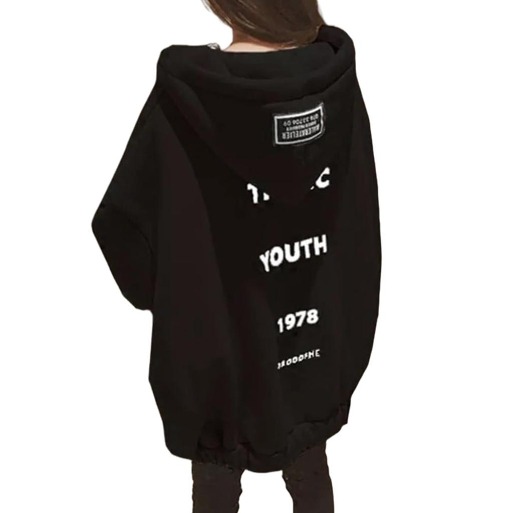 MEME XTRA Long Letter Plus Hooded Solid Korean Office Women's Fleece-Lined Hoodie, Sleeve, Print, Size, Sweatshirt, Thick, Warm, Cute, Color,