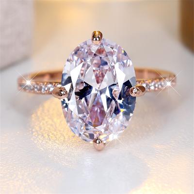 1 Pc Rose Golden Color Big Oval Cut White Stone CZ Claw Rings Wedding Band Jewelry Valentine's Day Gifts