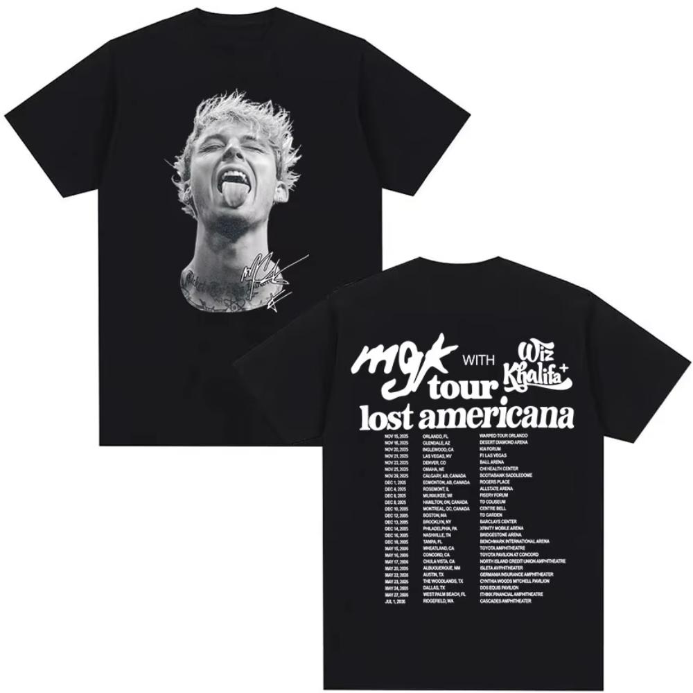 

Винтажные футболки Machine Gun Kelly 90-х MGK Lost Americana Tour 2026 с коротким рукавом Мужская хип-хоп оверсайз хлопковая футболка 3XL