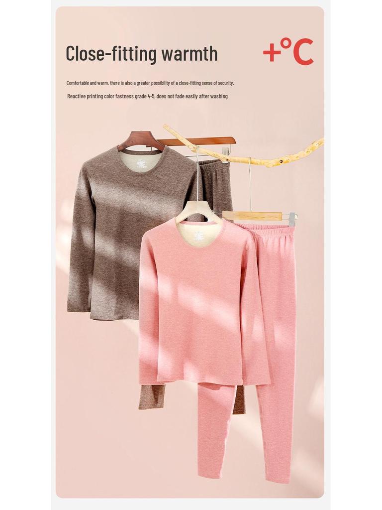 Men's and Women's Ultra-Thick Merino Wool Base Layer: Warm, Skin-Friendly, Round Neck Set for Autumn and Winter