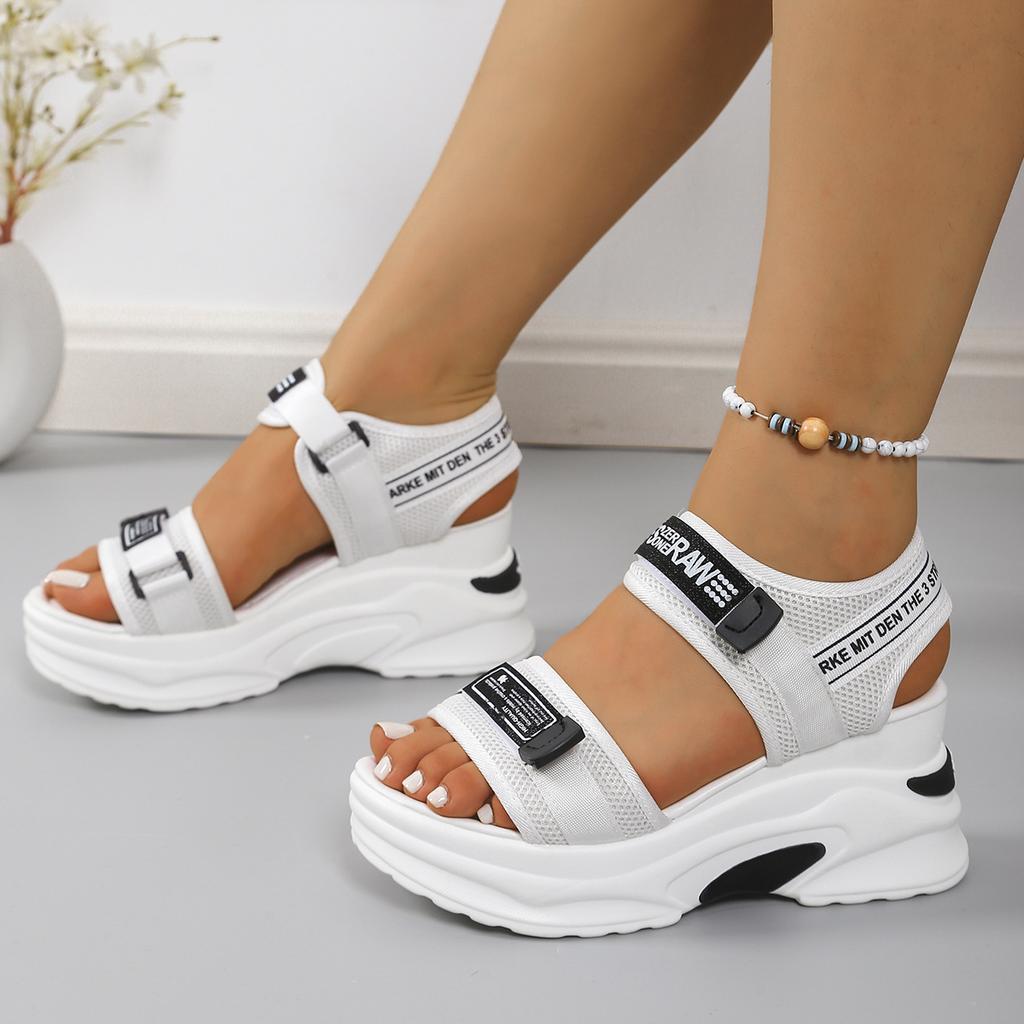 2025 New Women Sport Sandals Slope Heel Elevated Platform Shoes Girls Outdoor Leisure High Heeled Fish Mouth Sandals