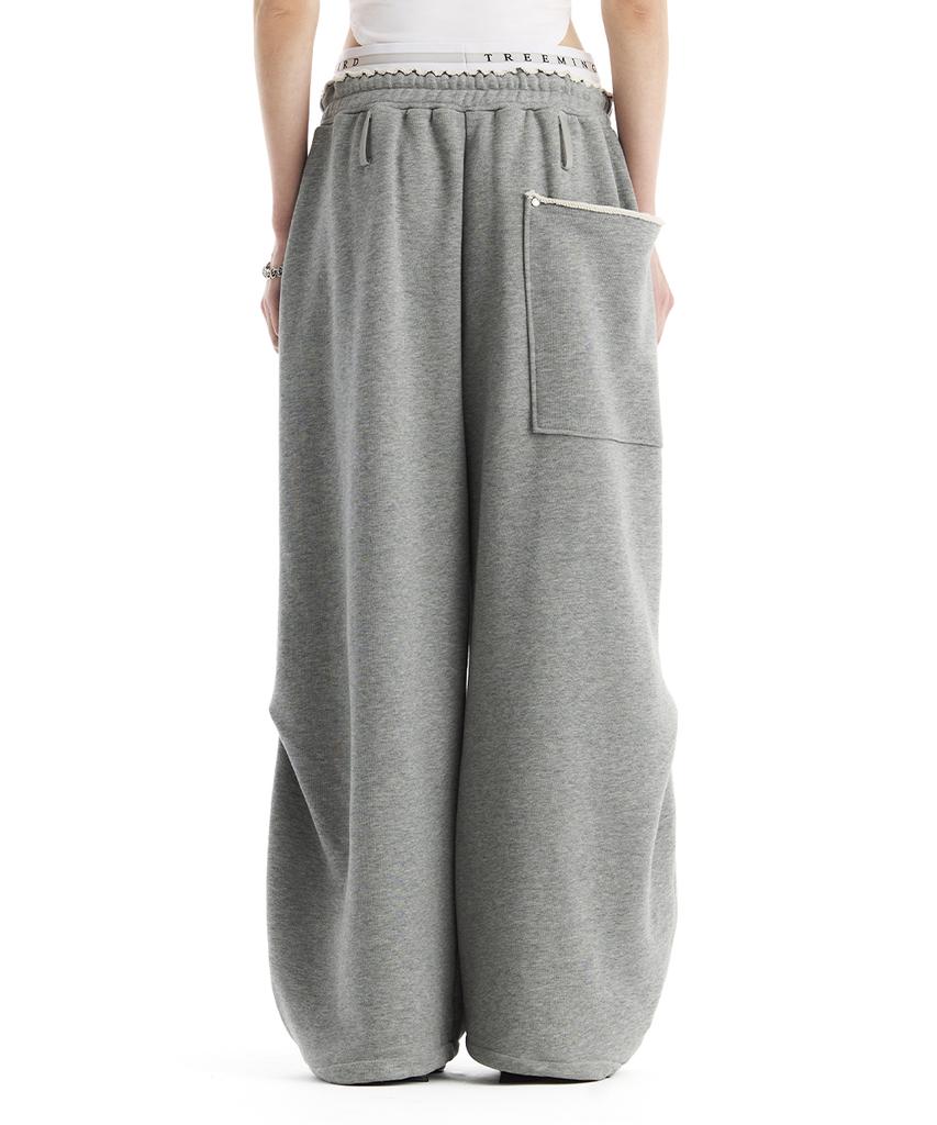 Teulimingbeodeu Double Waist Sagging Sweat Pants [ Melange Gray ]