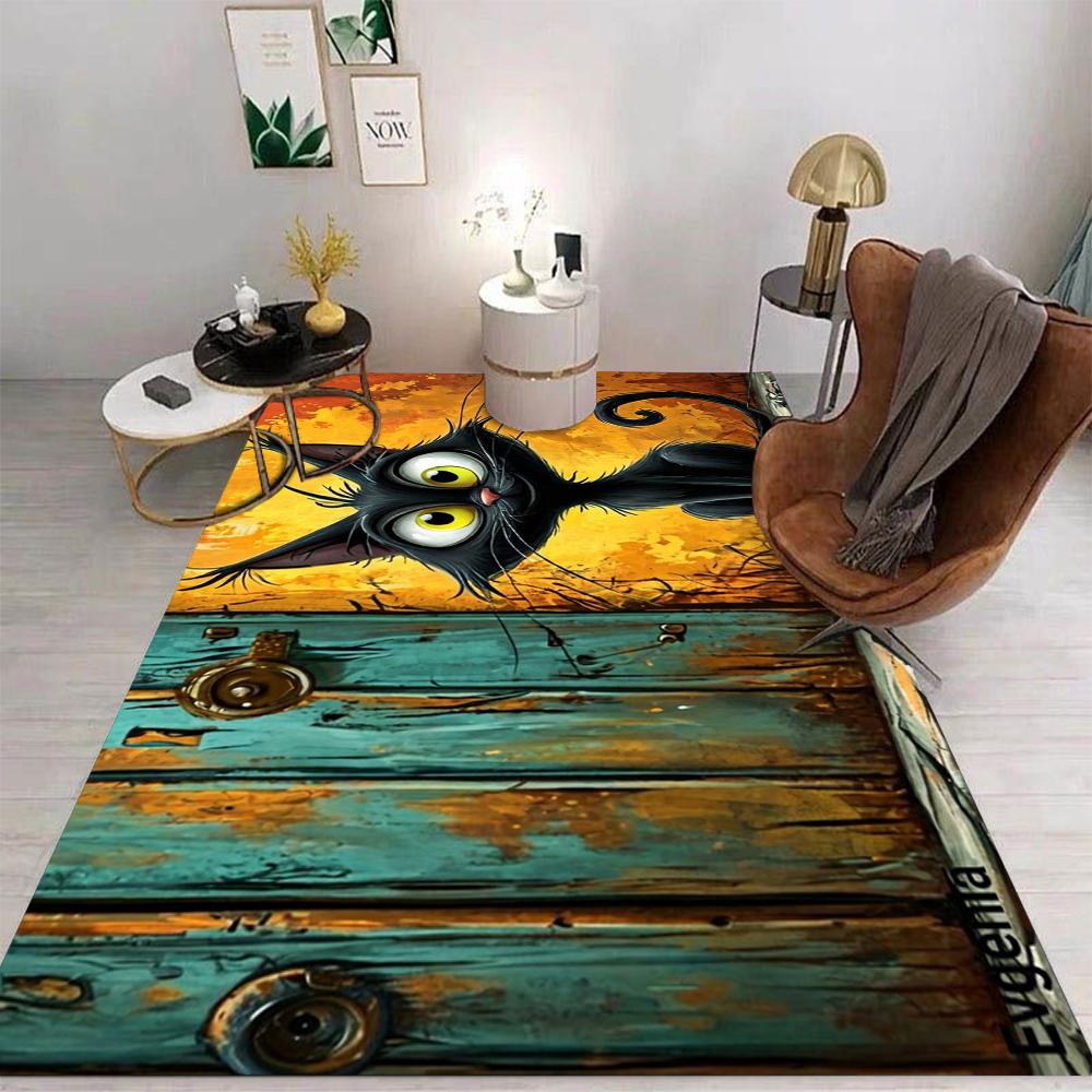 1pc Black Cat and Abstract Graffiti Background Theme Carpet Street Graffiti Carpet Carpets for Living Room Home Accessories