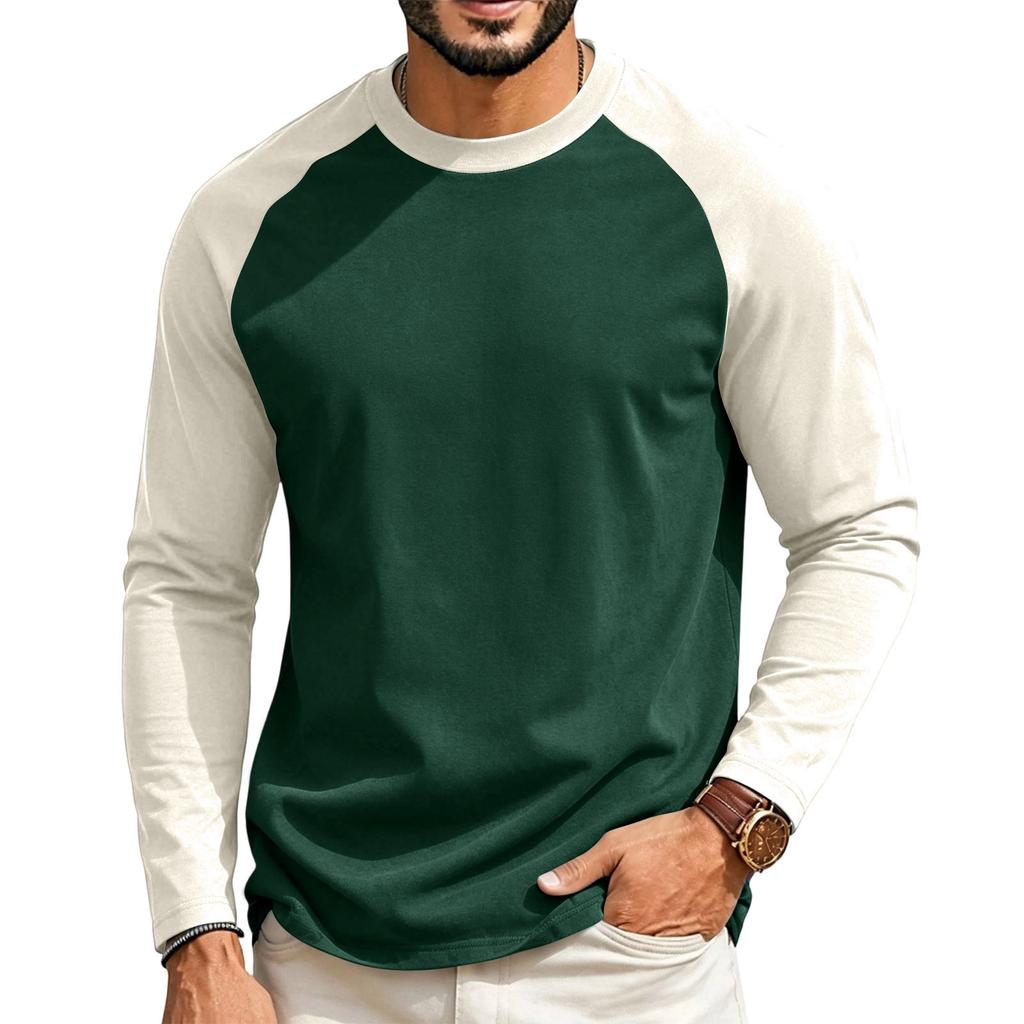 T-shirt da uomo a maniche lunghe raglan, girocollo, vestibilità regular, casual, leggera, tessuto morbido, comoda per l'uso quotidiano