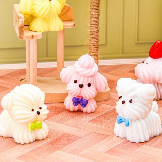 Cute Resin Dog Figurine Miniature Cartoon Cream Puppy Statue for Cake Topper Moss Landscape Fairy Garden DIY Project Home Office Desk Decor