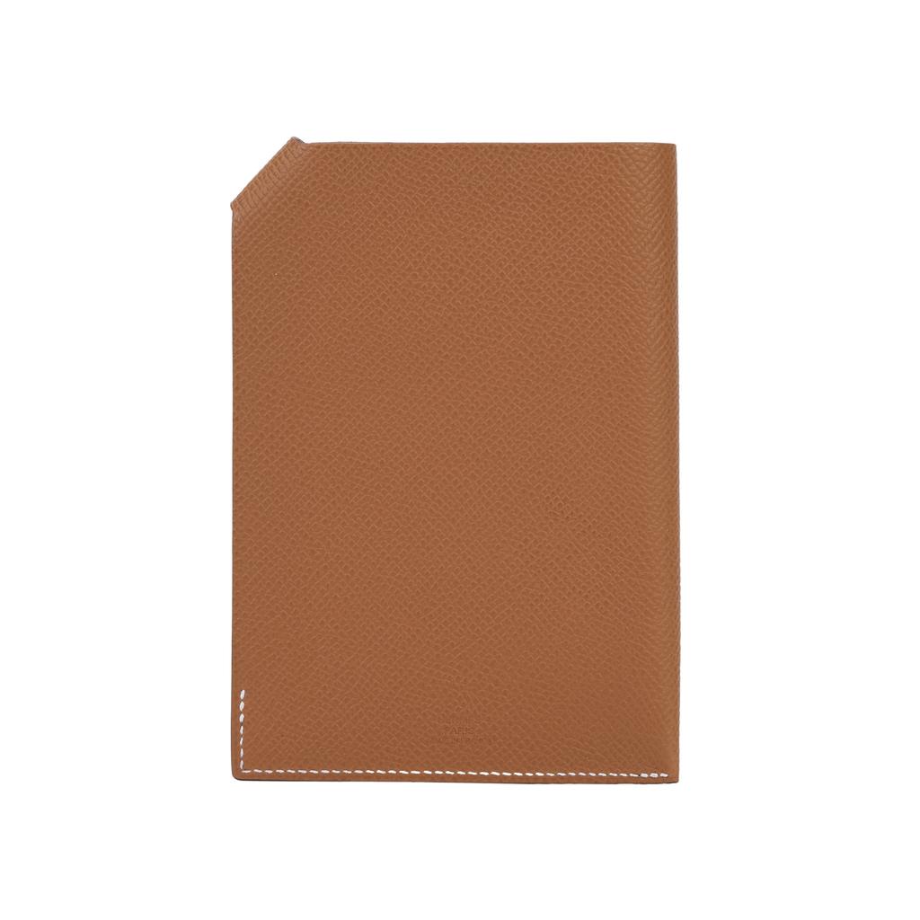 Hermes Tarmac Palladium Plated Snap Leather Passport Holder Card Case Women Card Holder Gold Brown H057946CK37