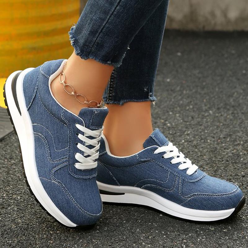 Fashion Comfortable Denim Sewing Sneakers for Women Autumn Casual Solid Lace-Up Women's Sports Shoes Lightweight Walking Shoes Woman
