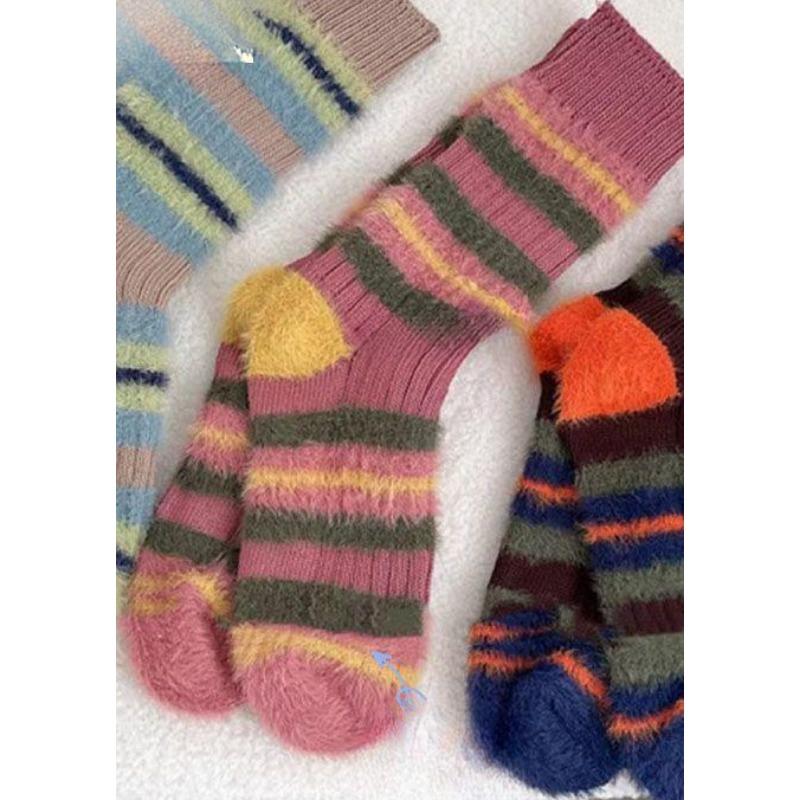 Female Autumn and Winter Warm Collision Color Stripe Students All Match In Tube Socks