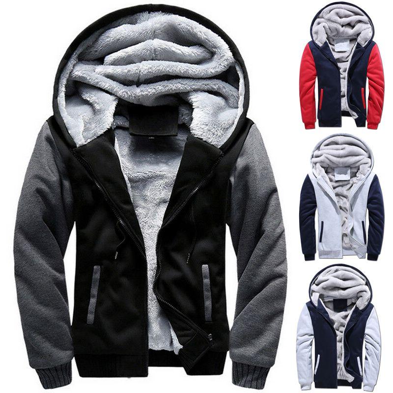 Thick Warm Mens Fleece Fur Lined Hoodie Zip Up Winter Coat Jacket Top Sweatshirt