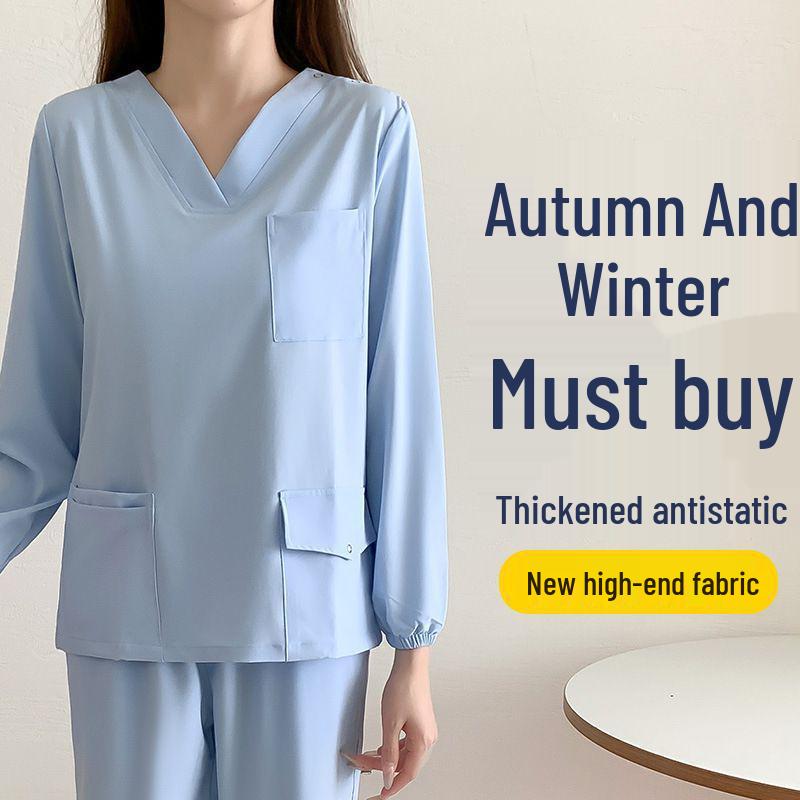 Enhanced Anti-Static Long Sleeve Scrub Suit - Quick-Drying, Stretchable, Medical Gown for Nurses