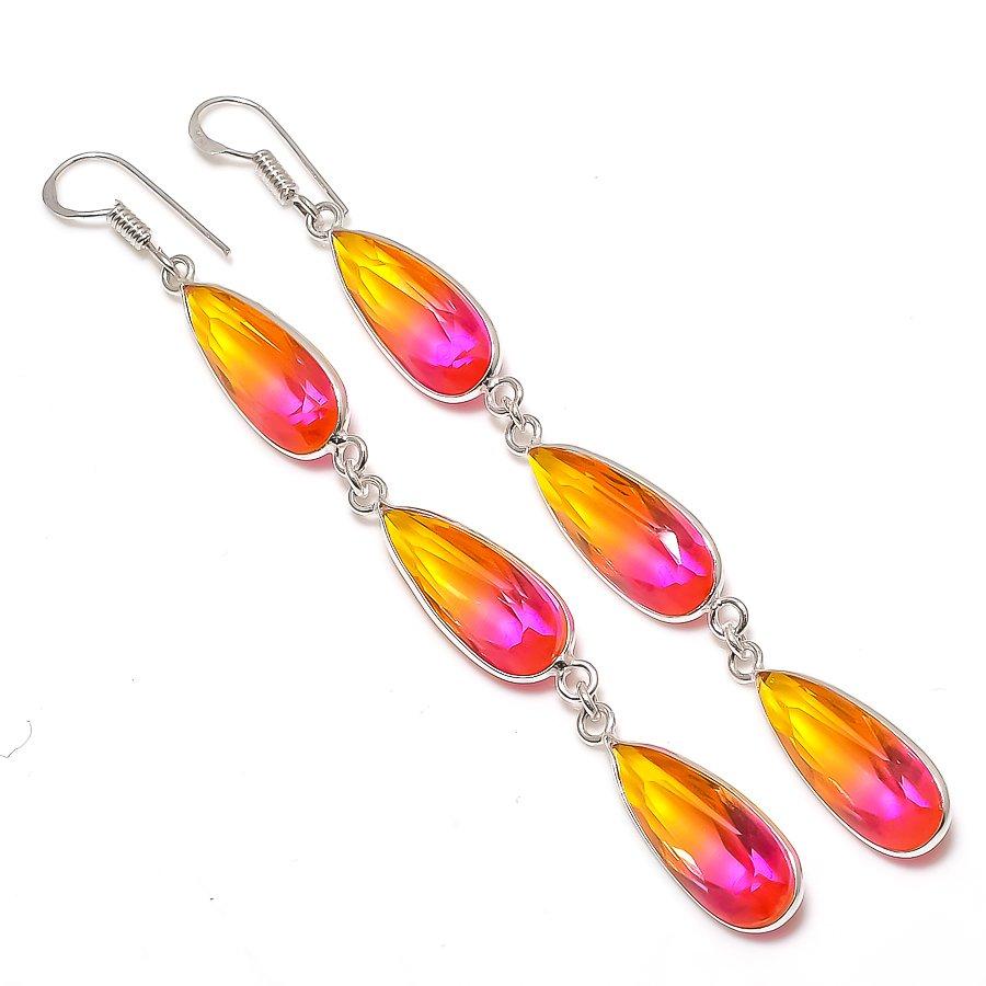 

Natural Bi-Color Tourmaline 925 Sterling Silver Jewelry Earring 3.74 V4M92