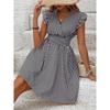 Summer Women Loose Beach Sundress Stripe Dress Ruffle Sleeve Sweetheart Pleated Mini Dress Elegant Black Dresses