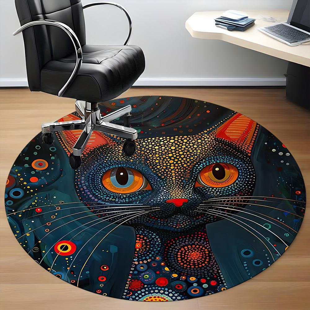 1PC Cat Abstract Office Round Area Rug, Indoor Mat Suitable ForOffice, Under Office Chairs Bedroom Living Room Home Decor, Room Deco, D011