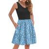 Women's Summer Fashion Casual V-neck Pleated Patchwork Vintage Floral Print Sleeveless Pocket Vest Dress