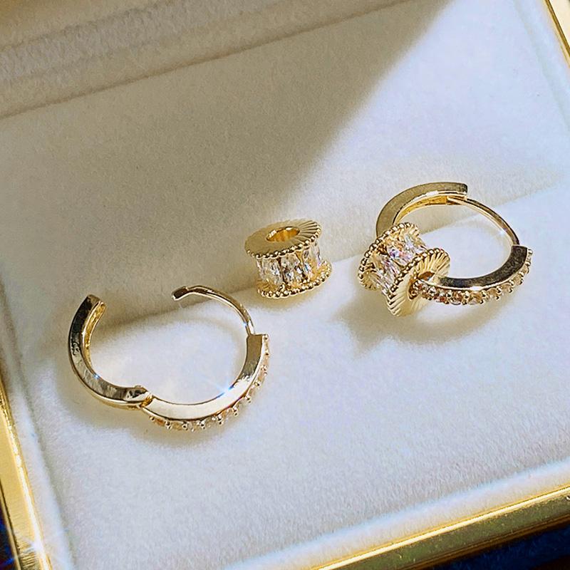 Huitan Creative Hoop Earrings with CZ Stone for Women Luxury Gold Color Circle Earrings Bridal Wedding Accessories New Jewelry