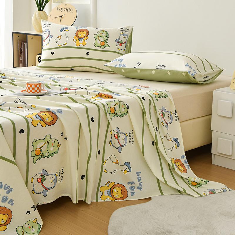 1pc 100% Cotton Flat Bedsheet Cartoon Style Bed Linen Print Bedsheet Skin-friendly Flat Sheets Drap De Lit (No Pillowcase)