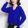 V-neck Sweater Short High Waisted Knit Sweater for Women's Trend Short Inner Pullover Sweater Solid Color Casual Knit Sweater Spring and Autumn Top