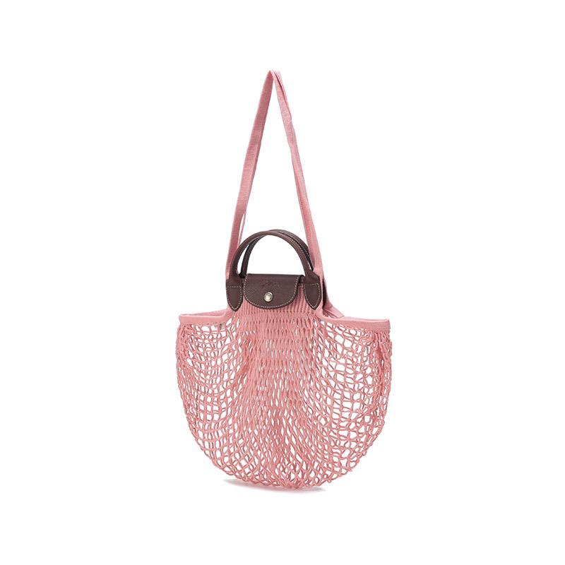 Longchamp Le Pliage Filet 38 Solid Handle Mesh Fabric Tote Bag Large Women Tote Bag Pink 10121HVHP63