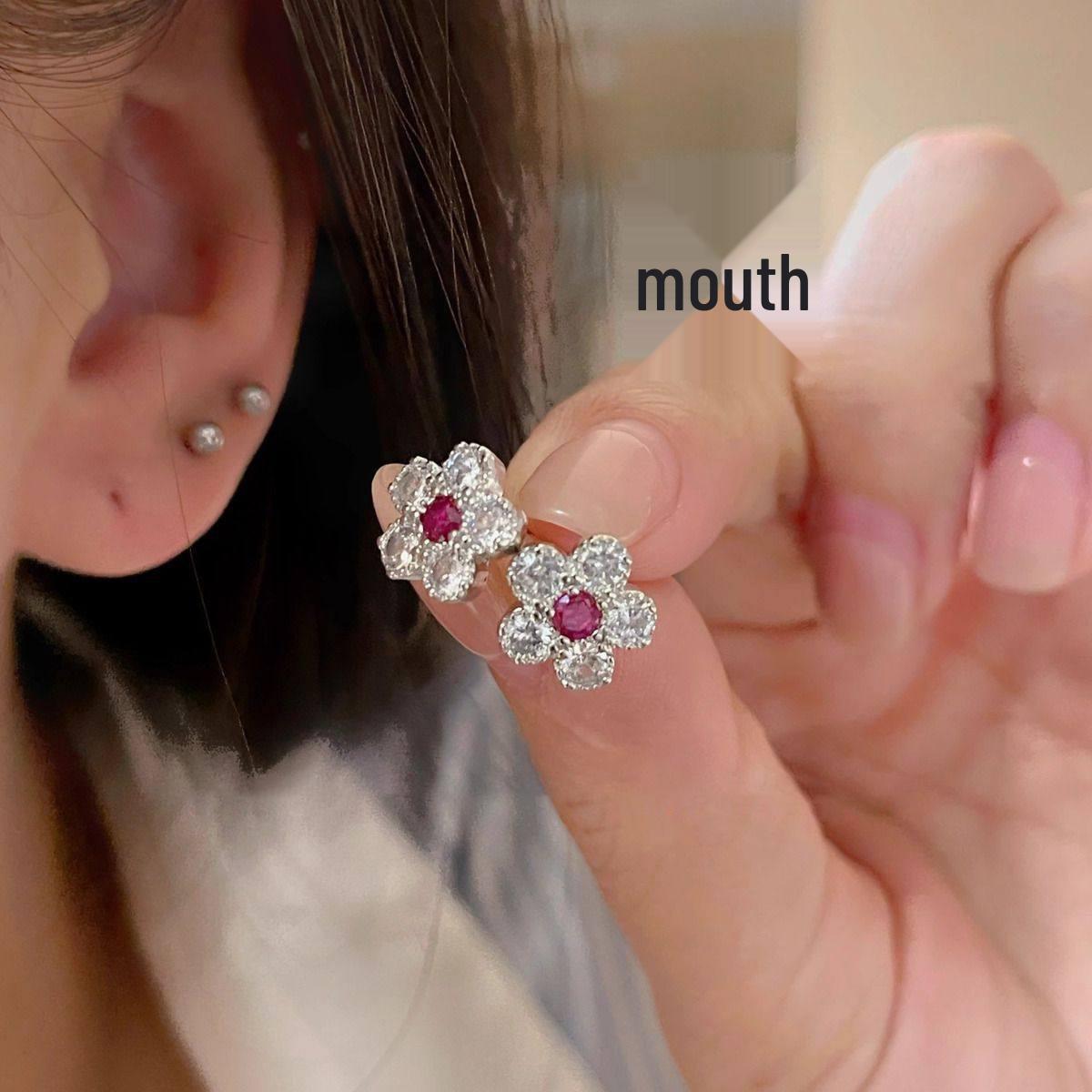 Korean Style Silver Needle Cubic Zirconia Flower Stud Earrings - Sweet, Versatile, and Fashionable Women s Accessories.
